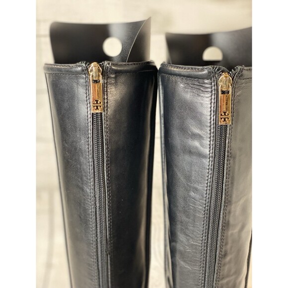 Tory Burch Black Leather Tall Wedge Riding Boot Size 7 - Picture 6 of 8